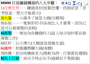 MMM打造賺錢機器的八大步驟